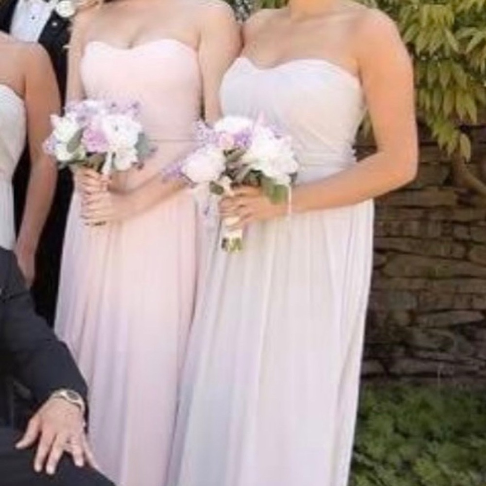 Blush coloured formal dress.